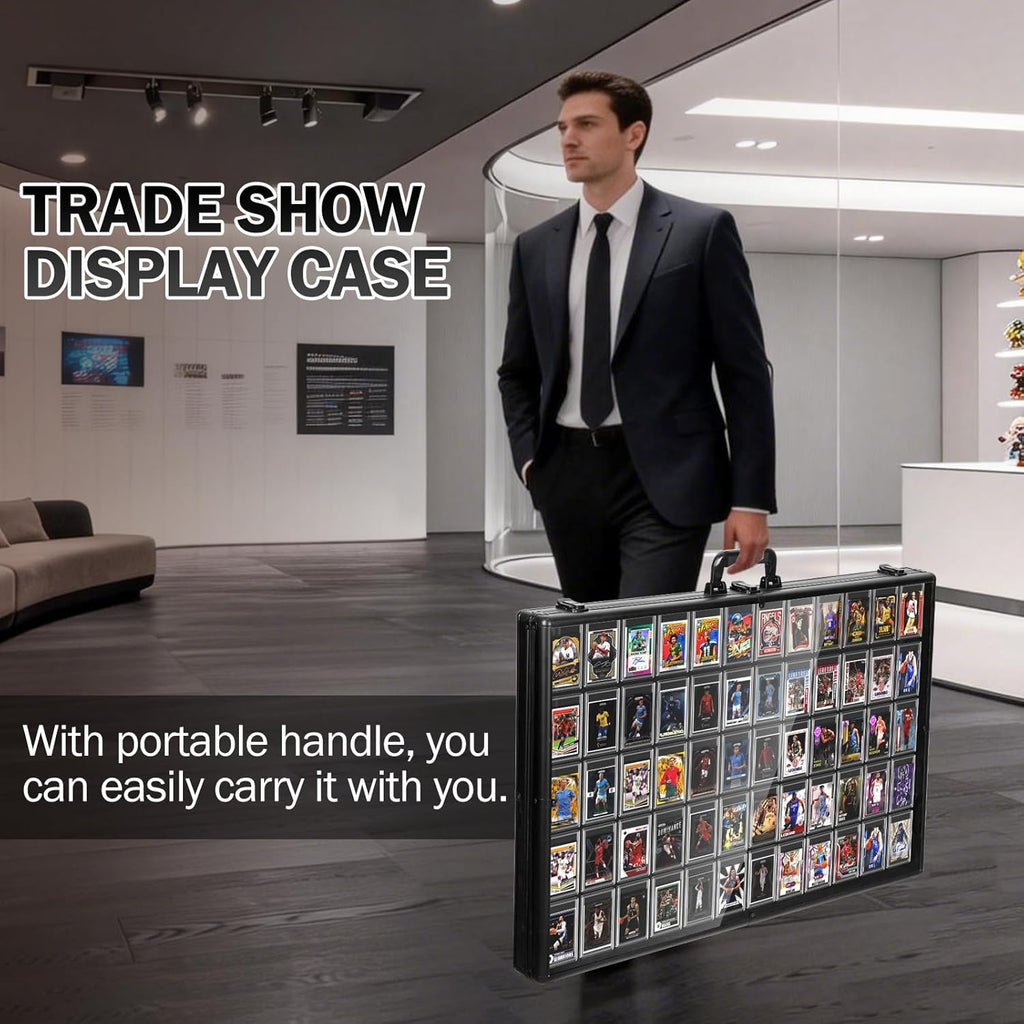 Card Display Case with LED Light for Trading Card, 34 X 22 Inch Aluminum Large Portable Card Show Display Case, Lockable Trade Show Display Cases for Pokemon Cards, Coin, Collectibles, Silver