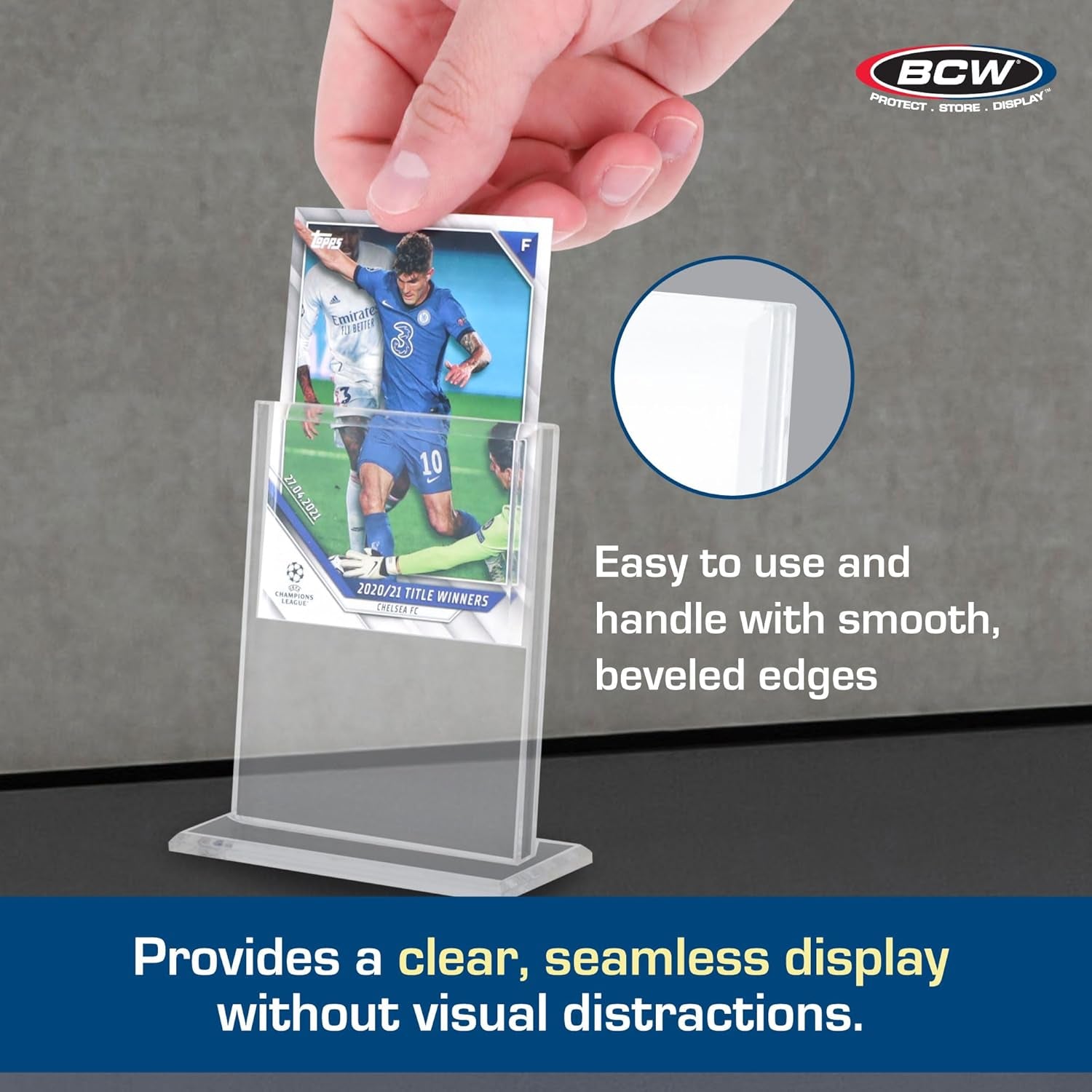 Trading Card Display Stand - 1 Ct | Acrylic Card Holder Stand for Sports Cards, Pokémon & TCG | Stable Vertical Card Stand with Beveled Edges | Clear Sports Card Display Stand