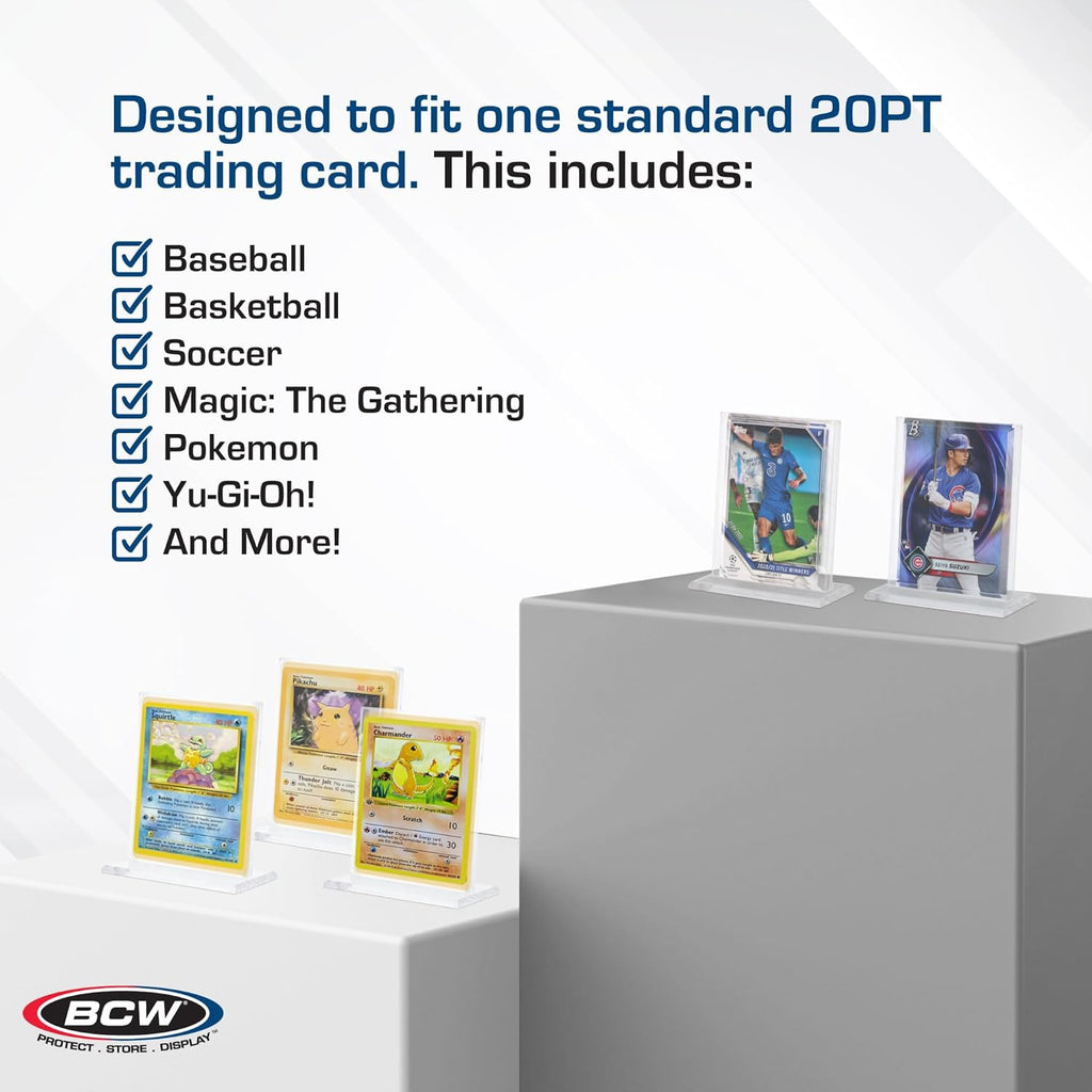 Trading Card Display Stand - 1 Ct | Acrylic Card Holder Stand for Sports Cards, Pokémon & TCG | Stable Vertical Card Stand with Beveled Edges | Clear Sports Card Display Stand