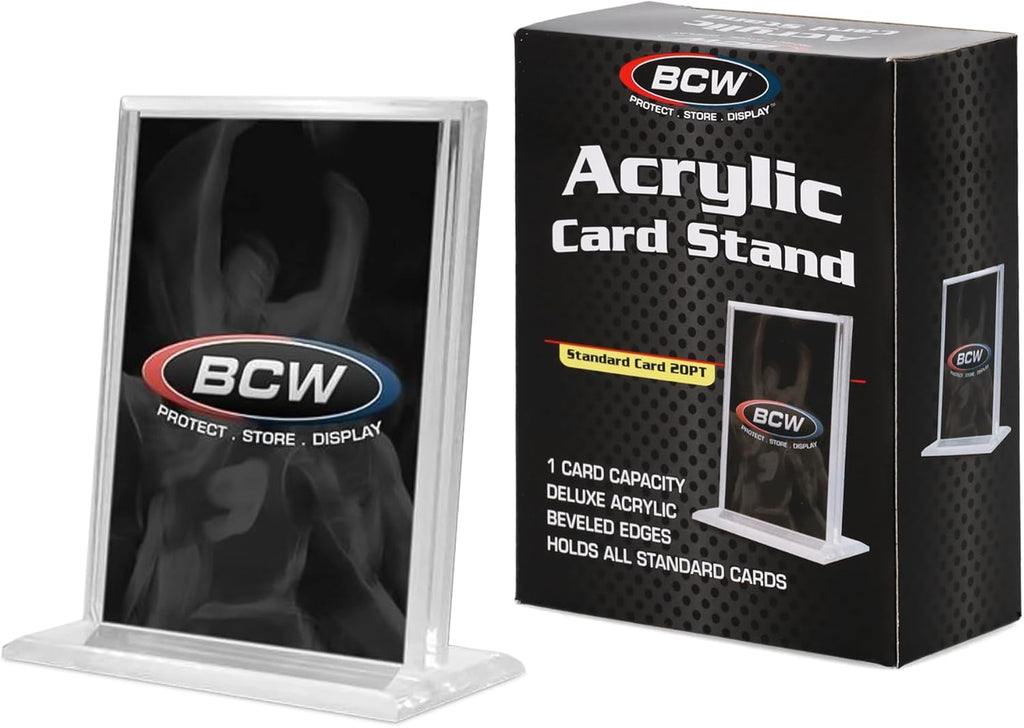 Trading Card Display Stand - 1 Ct | Acrylic Card Holder Stand for Sports Cards, Pokémon & TCG | Stable Vertical Card Stand with Beveled Edges | Clear Sports Card Display Stand