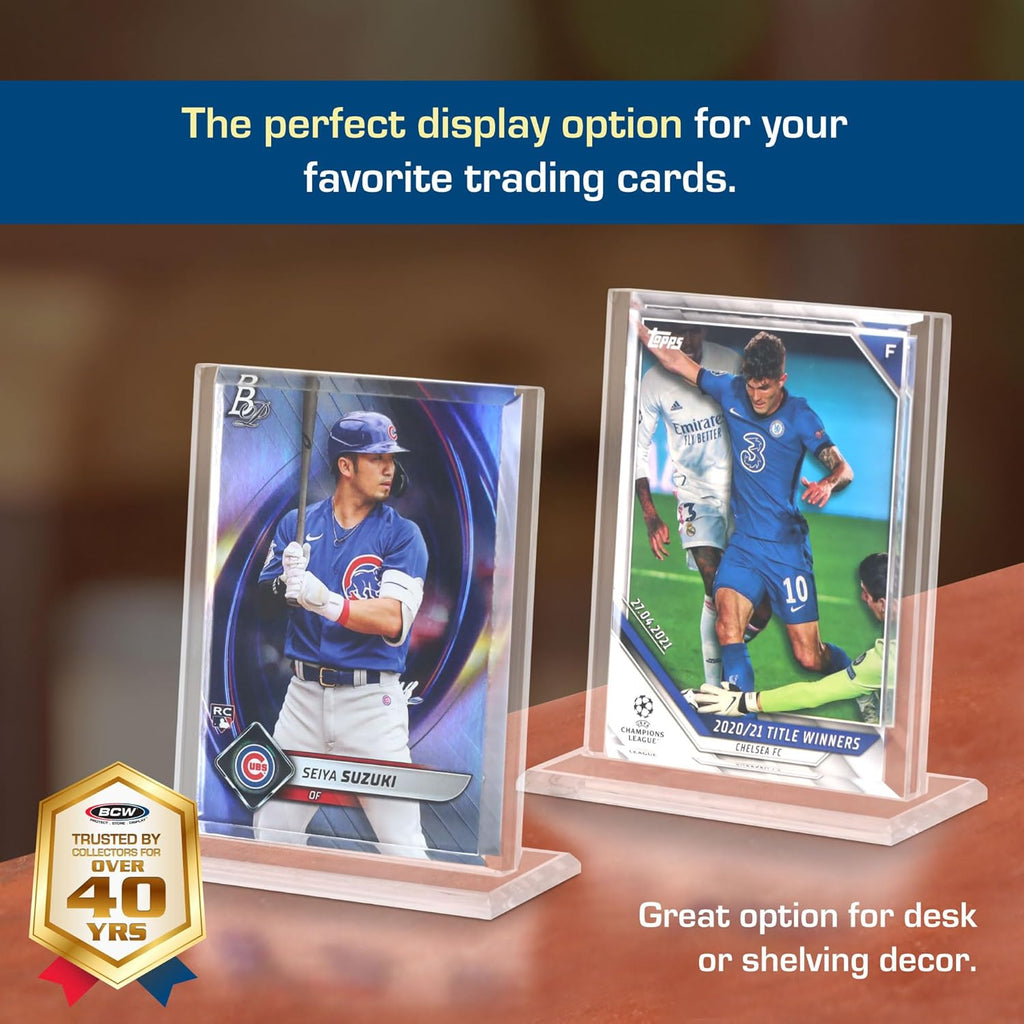 Trading Card Display Stand - 1 Ct | Acrylic Card Holder Stand for Sports Cards, Pokémon & TCG | Stable Vertical Card Stand with Beveled Edges | Clear Sports Card Display Stand