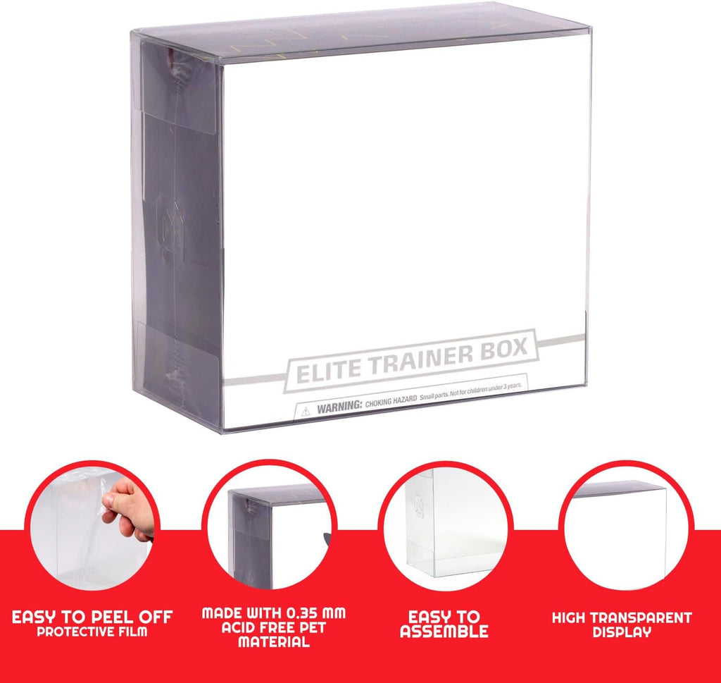 Plastic Display Case for Pokemon ETB - 5-Pack - Pokemon ETB Case Protectors for Elite Trainer Boxes like Paldean Fates, 0.50Mm Archival Grade Clear Plastic, Soft Crease, Easy to Assemble